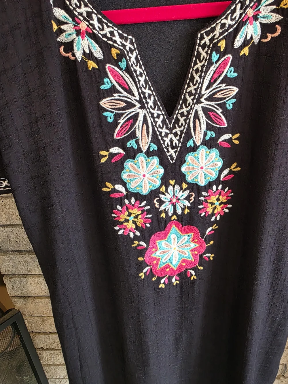 THML Black Tunic Dress with Pink and Teal Embroidered Floral Motif